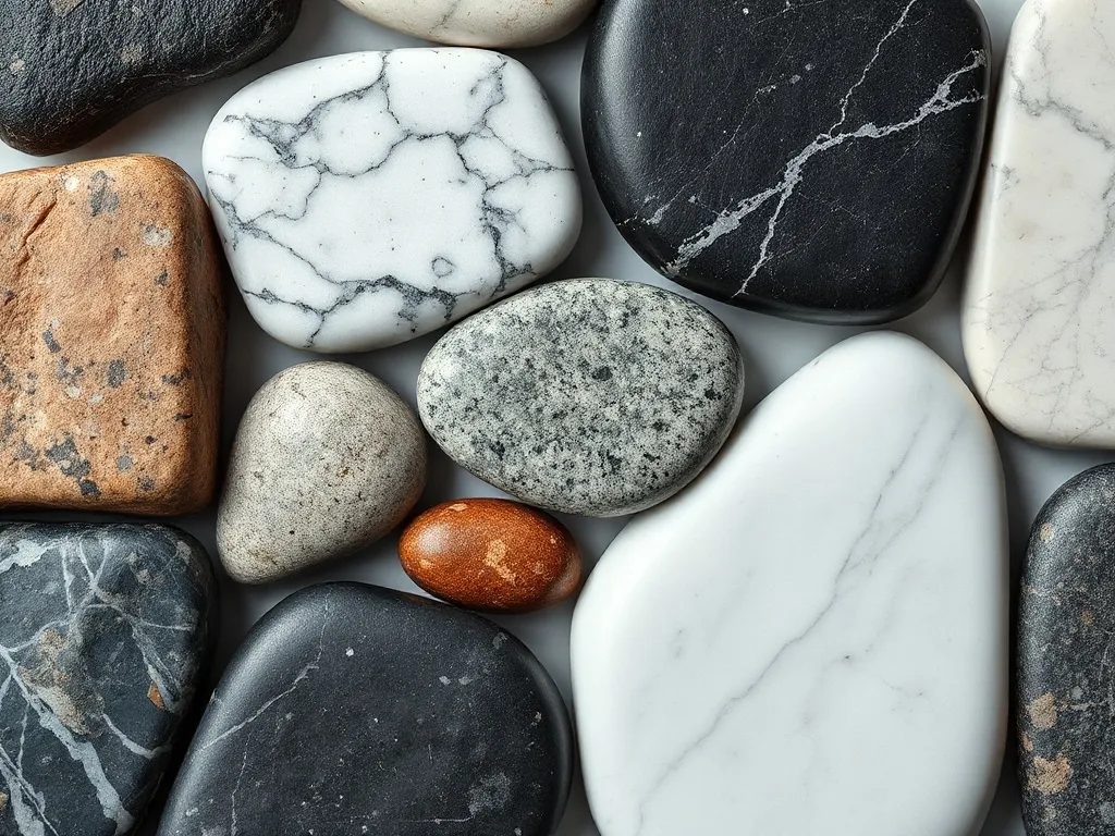 A minimalist composition of different natural stones like ma