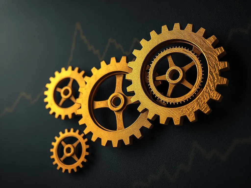 A high-quality architectural close-up of golden gear mechani